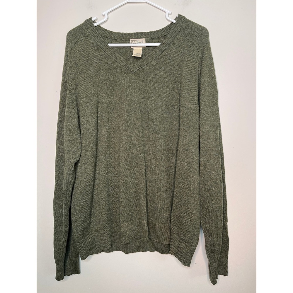 LL Bean Army Moss Green Lambswool Gorpcore Minimalist Layering Sweater L